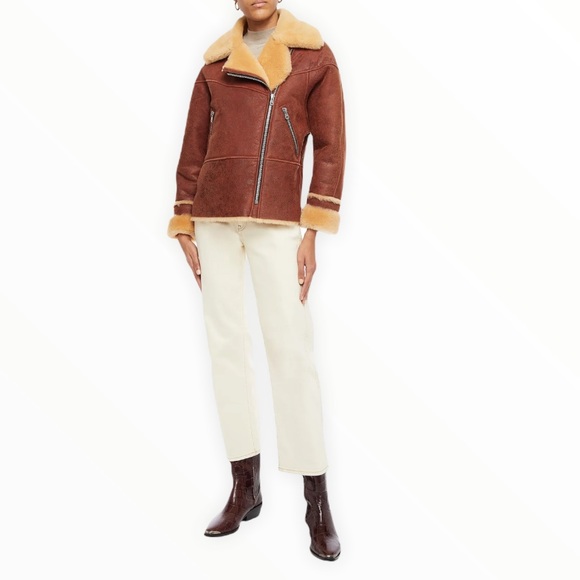 Brand New SANDRO Zinal shearling biker jacket, Sz 4 - Picture 2 of 11